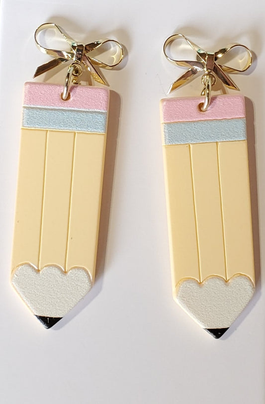 Golden Bow Pencil Earrings