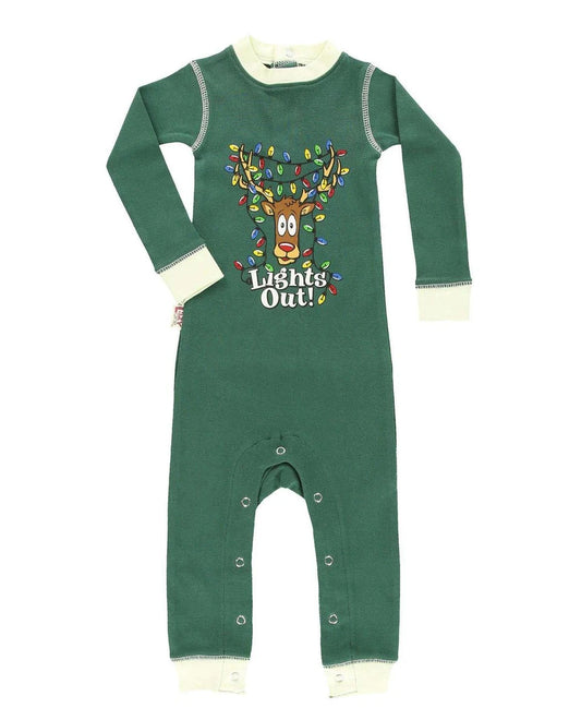Lazy One - Lights Out Green Reindeer Infant Union Suit