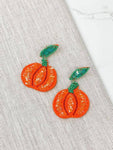 Beaded Bright Pumpkin Dangle Earrings