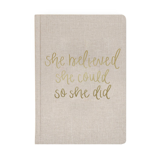 She Believed She Could - Tan and Gold Foil Fabric Journal