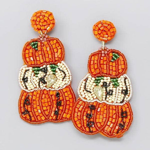 Pumpkin Patch Seed Beaded Drop Earrings