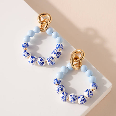 Ceramic Floral Bead Dangling Earrings