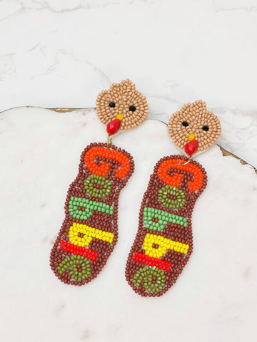 'Gobble Gobble' Beaded Dangle Earrings
