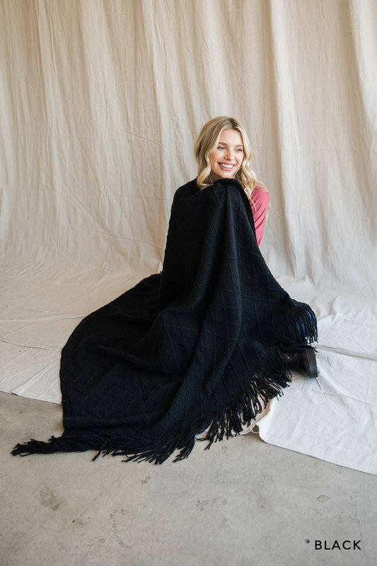 Black Knitted Fringe Blanket