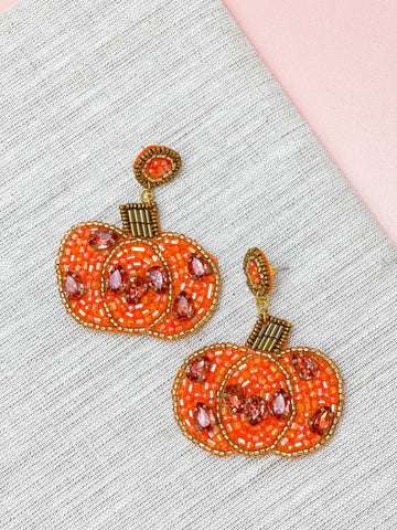 Jewel Beaded Pumpkin Dangle Earrings