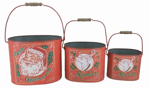 Vintage Santa Buckets 9in, 8in and 6in