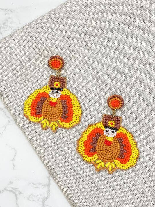 Harvest Turkey Beaded Dangle Earrings
