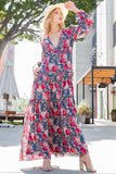 Floral Frill Trill Deep V Maxi Dress