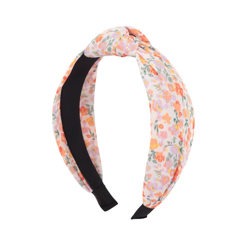 FLORAL PRINT KNOTTED HEADBAND-Peach