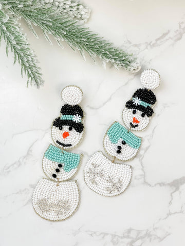 Snowman Beaded Dangle Earrings