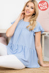 PLUS SIZE ROUND NECK CAP SLEEVE SWISS DOT TOP