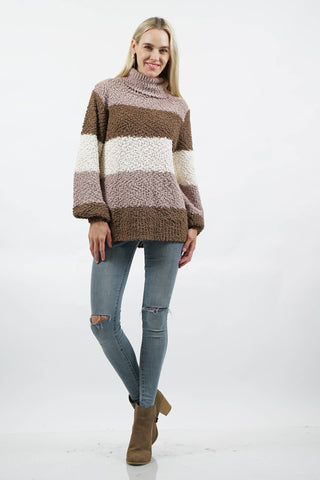 COLOR BLOCK POPCORN SWEATER