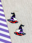 Acrylic Halloween Scene Witch Hat Dangle Earrings