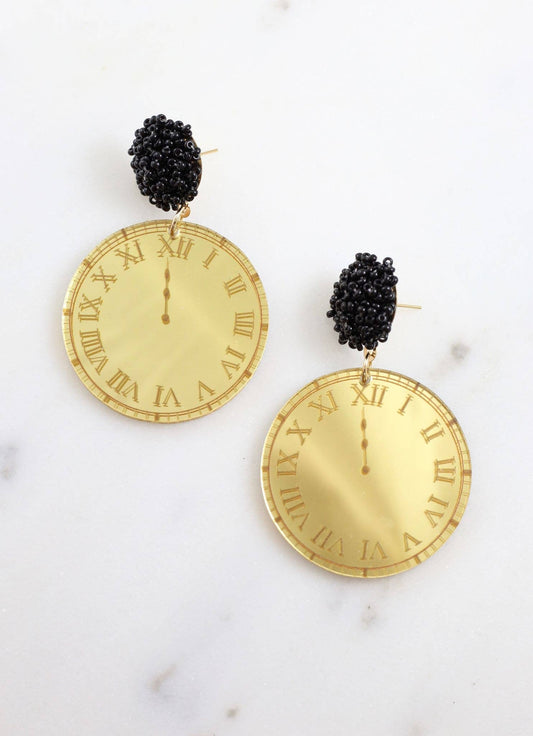 Clocks Strikes Midnight Earring GOLD
