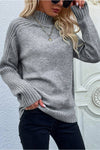 TURTLE NECK LONG SLEEVE CASUAL SWEATER Grey
