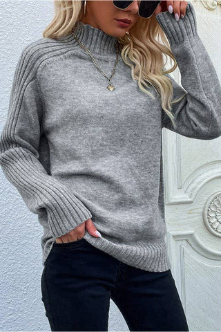 TURTLE NECK LONG SLEEVE CASUAL SWEATER Grey