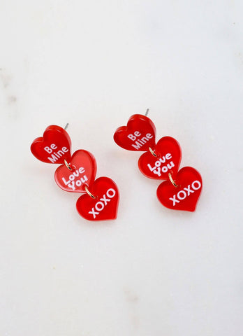 Heart Messages Acrylic Earring RED