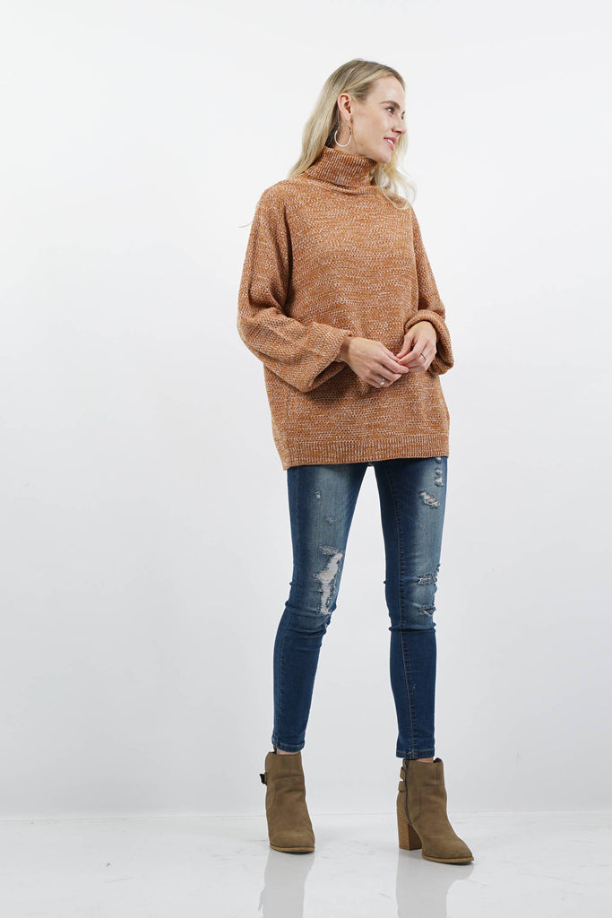 Camel Balloon Sleeve Sweater