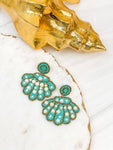 Pearl Shell Beaded Dangle Earrings - Turquoise
