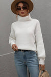 TURTLE NECK LOOSE SLEEVE KNIT SWEATER White