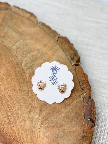 Christmas Hat Reindeer Signature Enamel Stud Earrings