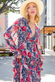 Floral Frill Trill Deep V Maxi Dress