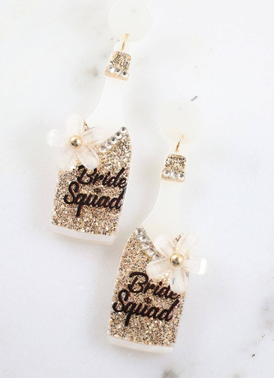 Bride Squad Glitter Bottle Earrin GOLD