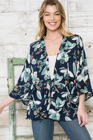 Justin Taylor Floral Three-Quarter Sleeve Longline Cardigan