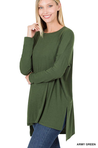 ARMYGREEN SIDE SLIT HI-LOW HEM TUNIC