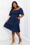 Davi & Dani Full Size Let's Laugh Smocked Bow-Look Back Dress