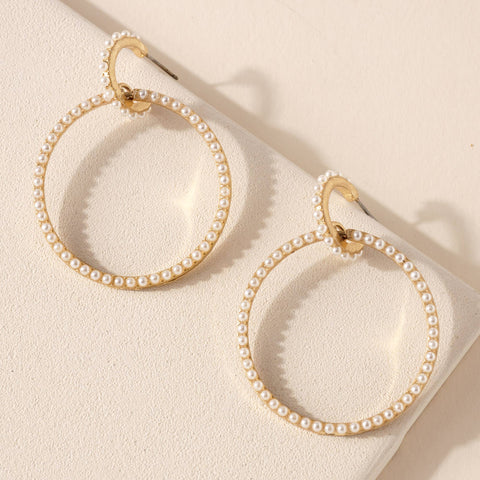 Circle Looped Pearl Dangling Earrings