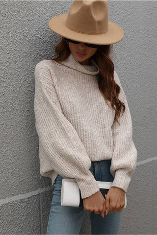 TURTLE NECK LOOSE SLEEVE KNIT SWEATER Apricot