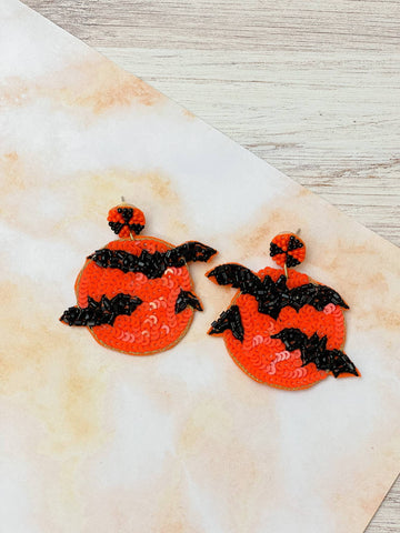 Flying Bats Beaded Dangle Earrings - Orange