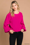 Fuchsia Bubble Sleeve Sweater
