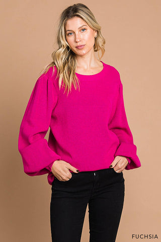 Fuchsia Bubble Sleeve Sweater