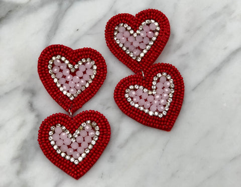 Double Heart Seed Bead Earrings