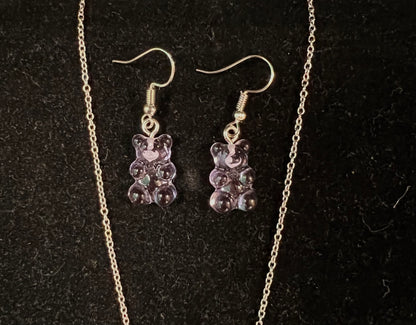 Purple Gummy Bear Earring and Necklace Set