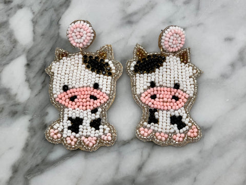 Cow Seed Bead Earrings