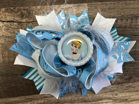 Blue and white princess inspired bow