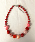 Chunky Bead Kid’s  Red and Pink Heart Necklace