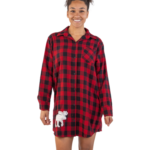 Flannel Plaid Moose Night Shirt