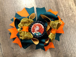 Teal and orange princess inspired bow