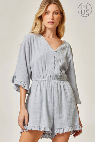 Button Closure Boho Romper