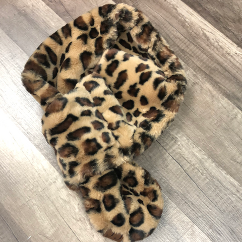 C.C. Beanie Faux fur detachable infinity scarf leopard print