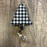 Black and White Buffalo Plaid Tree Badge Reel
