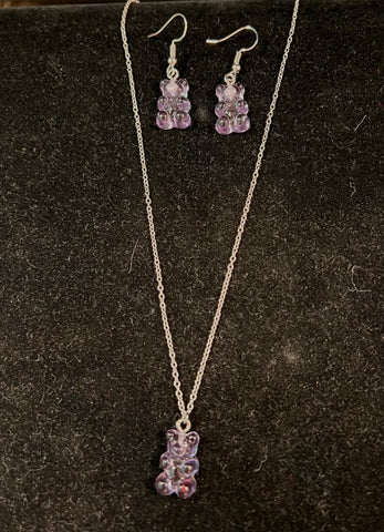 Purple Gummy Bear Earring and Necklace Set