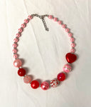 Chunky Bead Kid’s  Red and Pink Heart Necklace