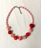 Chunky Bead Kid’s  Red and Pink Heart Necklace