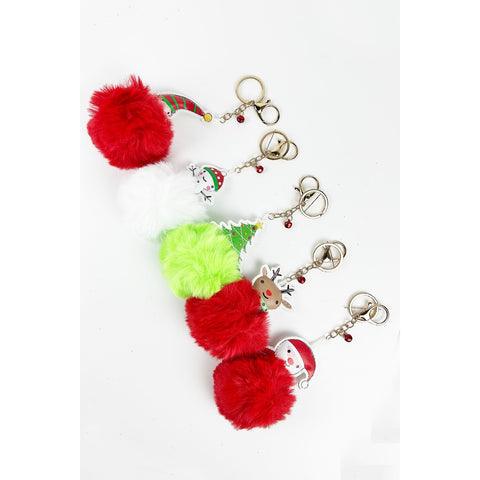 CHRISTMAS THEME POMPOM KEYCHAIN