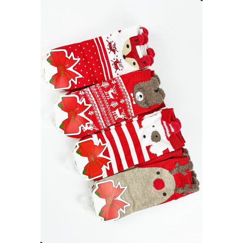 RED TONE CHRISTMAS SOCKS WITH EARS